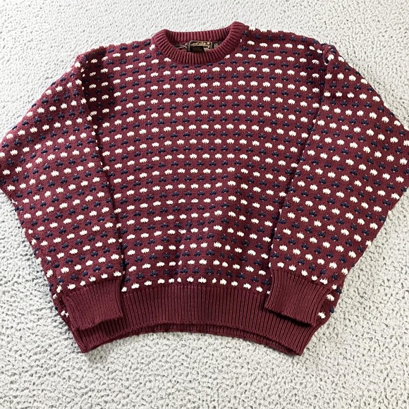 Vintage Eddie Bauer Sweater Mens Large Burgundy Knit Birdseye Crewneck Pullover - Picture 2 of 6